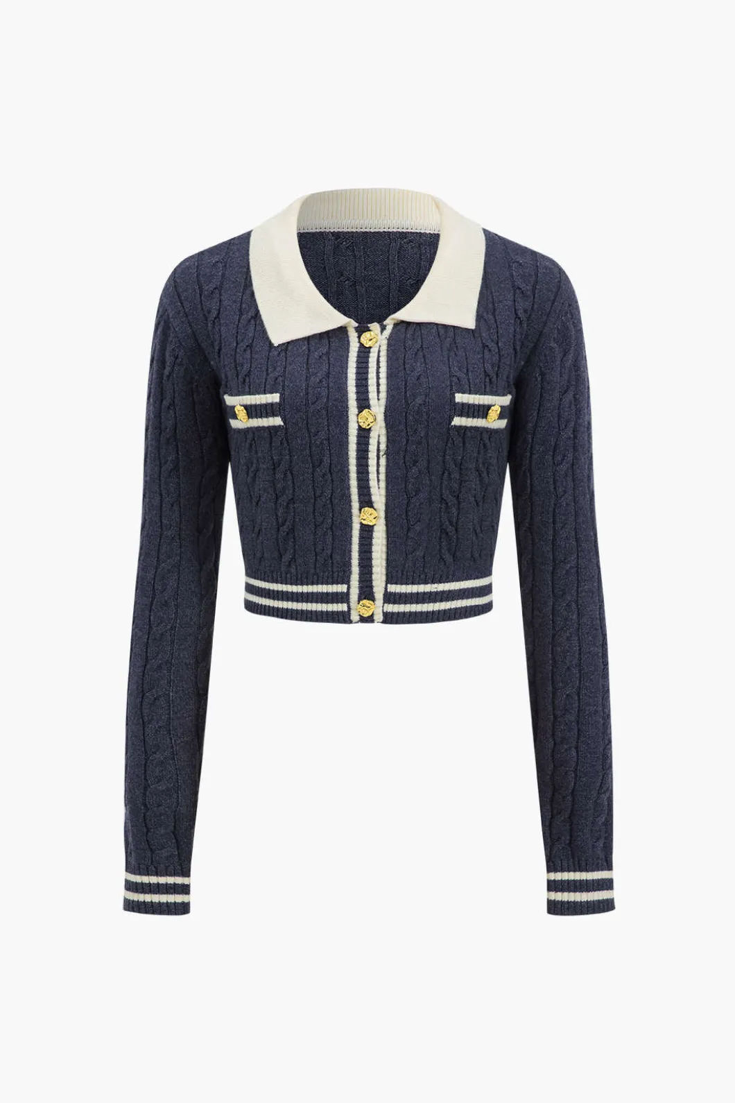 Knit Color Block Button Fake Pockets Long-Sleeve Top>MICAS Sale