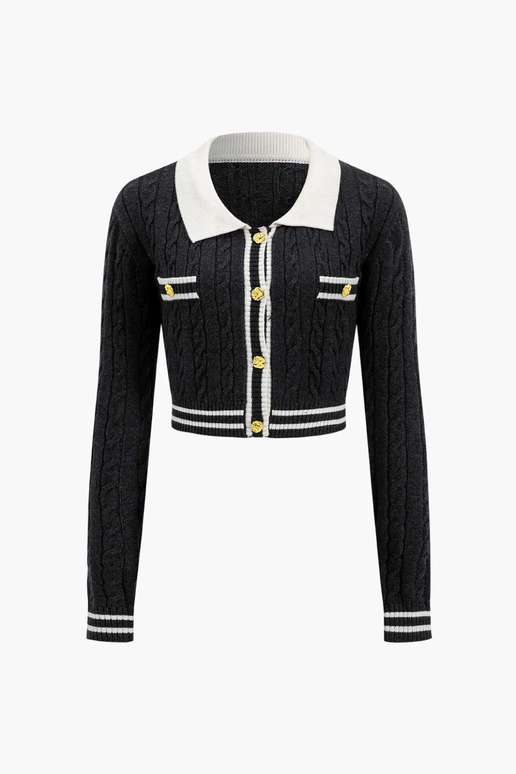 Knit Color Block Button Fake Pockets Long-Sleeve Top>MICAS Sale