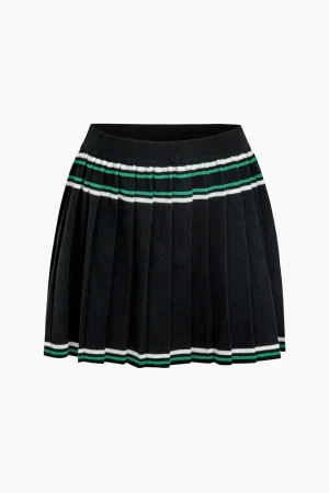Knit Color Block Pleated Mini Skirt>MICAS Best