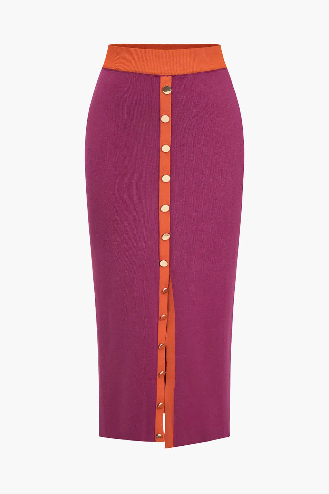 Knit Color-Block Button Tank Top And Skirt Set>MICAS Discount