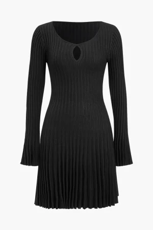 Knit Cut Out Long Sleeve Bell Sleeve Dress>MICAS Clearance