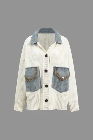 Knit Denim Patchwork Cardigan>MICAS Discount