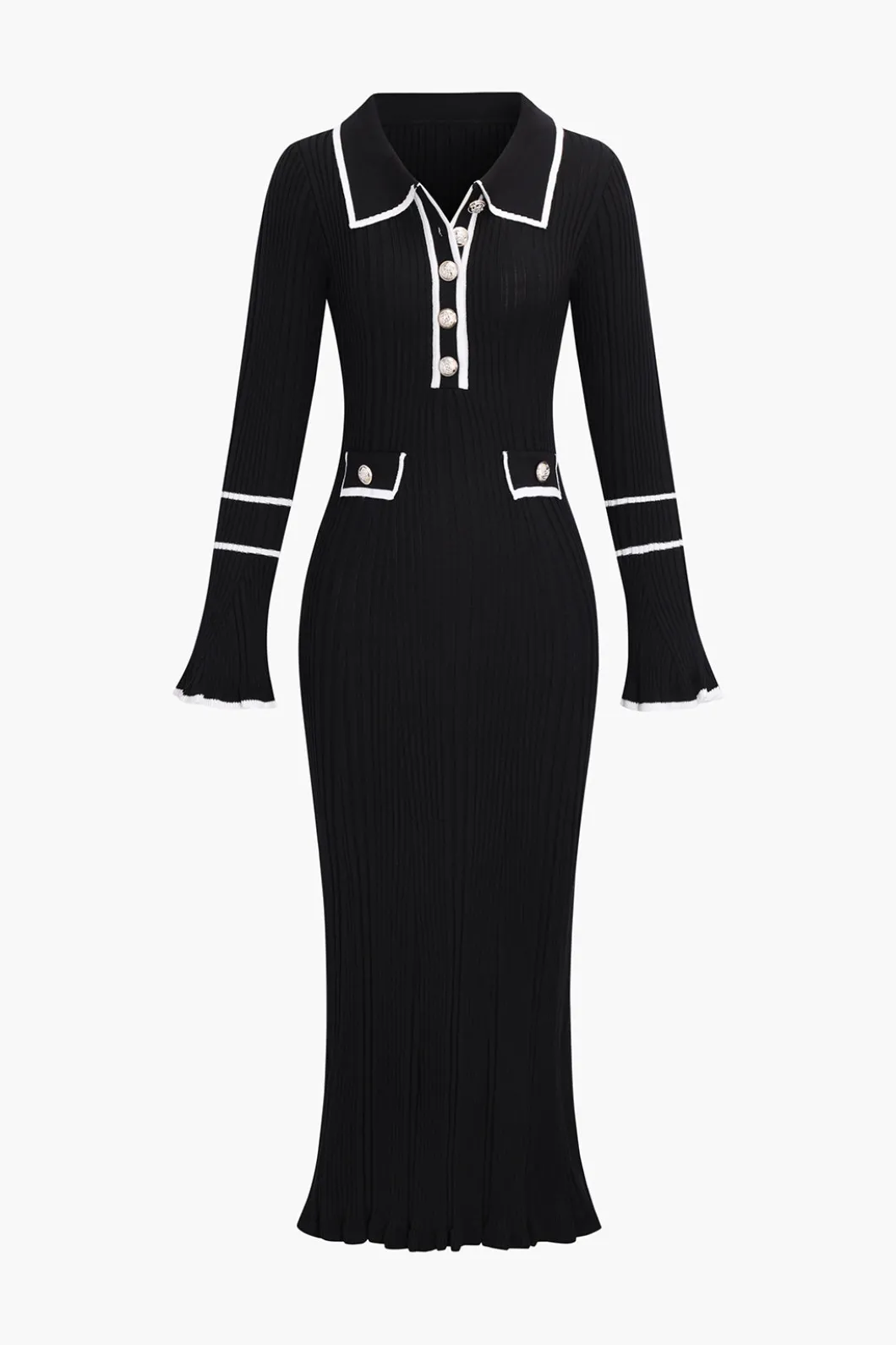 Knit Long Sleeve Button Dress>MICAS Outlet