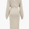 Knit Long Sleeve V-Neck Slit Dress>MICAS Sale
