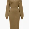 Knit Long Sleeve V-Neck Slit Dress>MICAS Sale