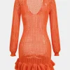 Knit Mesh Scallop Edge Long Sleeve Dress>MICAS New