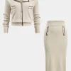 Knit Metallic Button Fake Pocket Long-Sleeve Top And Skirt Set>MICAS New