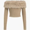 Knit Off Shoulder Patchwork Faux Fur Long-Sleeve Top>MICAS Clearance