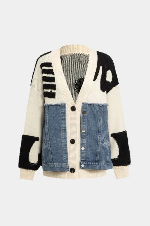 Knit Patchwork Denim Cardigan>MICAS Hot