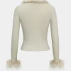 Knit Patchwork Faux Fur Tie-Up Long-Sleeve Top>MICAS Clearance
