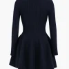 Knit Puff Hem Long Sleeve V-neck Dress>MICAS Outlet