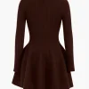 Knit Puff Hem Long Sleeve V-neck Dress>MICAS Outlet