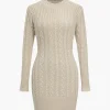 Knit Round Neck Long Sleeve Dress>MICAS New