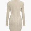 Knit Round Neck Long Sleeve Dress>MICAS New