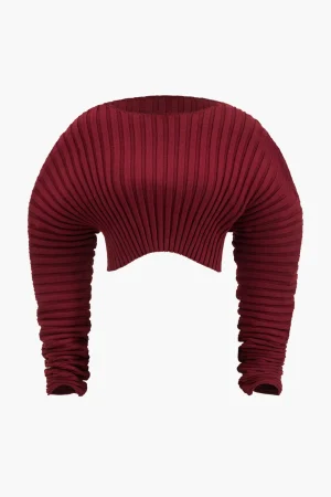 Knit Ruched Detail Long-Sleeve Cropped Top>MICAS Fashion