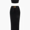 Knit Square Neck Crop Tank Top And Buckle Midi Skirt Set>MICAS Best
