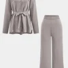 Knit Tie-Up Button Pocket Long-Sleeve Top And Trousers Set>MICAS New