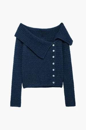 Knitted Button Asymmetrical Long-Sleeve Top>MICAS Fashion