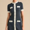 Knitted Contrast Short Sleeve Button Dress>MICAS Outlet