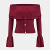 Knitted Off Shoulder Patchwork Bell Sleeve Top>MICAS Hot
