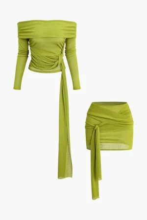 Knot Ruched Off Shoulder Top And Mini Skirt Set>MICAS Outlet