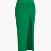 Knot Side Slit Knit Midi Skirt>MICAS Best