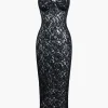 Lace Bustier Slit Slip Maxi Dress>MICAS Clearance