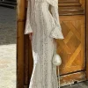 Lace Long Sleeve Strapless Maxi Dress>MICAS Fashion