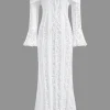 Lace Long Sleeve Strapless Maxi Dress>MICAS Fashion