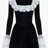 Lace Patchwork Velvet Long Sleeve Mini Dress>MICAS Discount