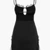 Lace Trim Backless Slit Mini Dress>MICAS Clearance