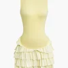 Lace Up Back Sleeveless Ruffle Hem Mini Dress>MICAS Discount