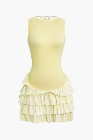 Lace Up Back Sleeveless Ruffle Hem Mini Dress>MICAS Discount