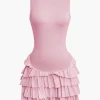 Lace Up Back Sleeveless Ruffle Hem Mini Dress>MICAS Discount