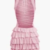 Lace Up Back Sleeveless Ruffle Hem Mini Dress>MICAS Discount