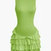 Lace Up Back Sleeveless Ruffle Hem Mini Dress>MICAS Discount