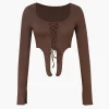 Lace Up Slit Sleeve Crop Top>MICAS Hot