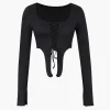 Lace Up Slit Sleeve Crop Top>MICAS Hot