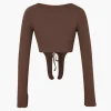 Lace Up Slit Sleeve Crop Top>MICAS Hot
