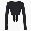 Lace Up Slit Sleeve Crop Top>MICAS Hot