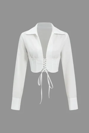 Lace-Up Tie-Up Long-Sleeve Shirt>MICAS Hot