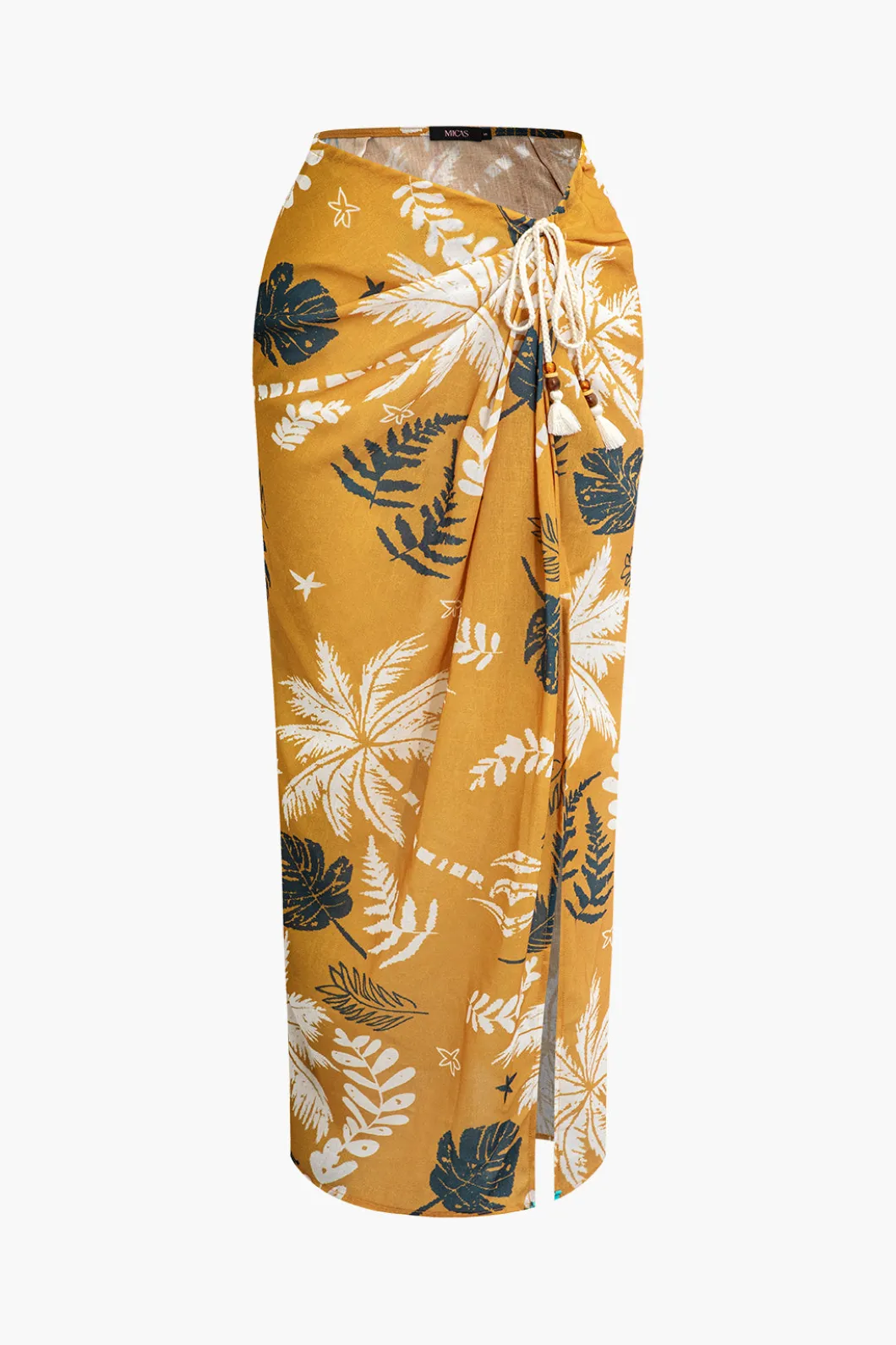 Leaves Print Knot Split Cover-Up Maxi Skirt>MICAS Sale