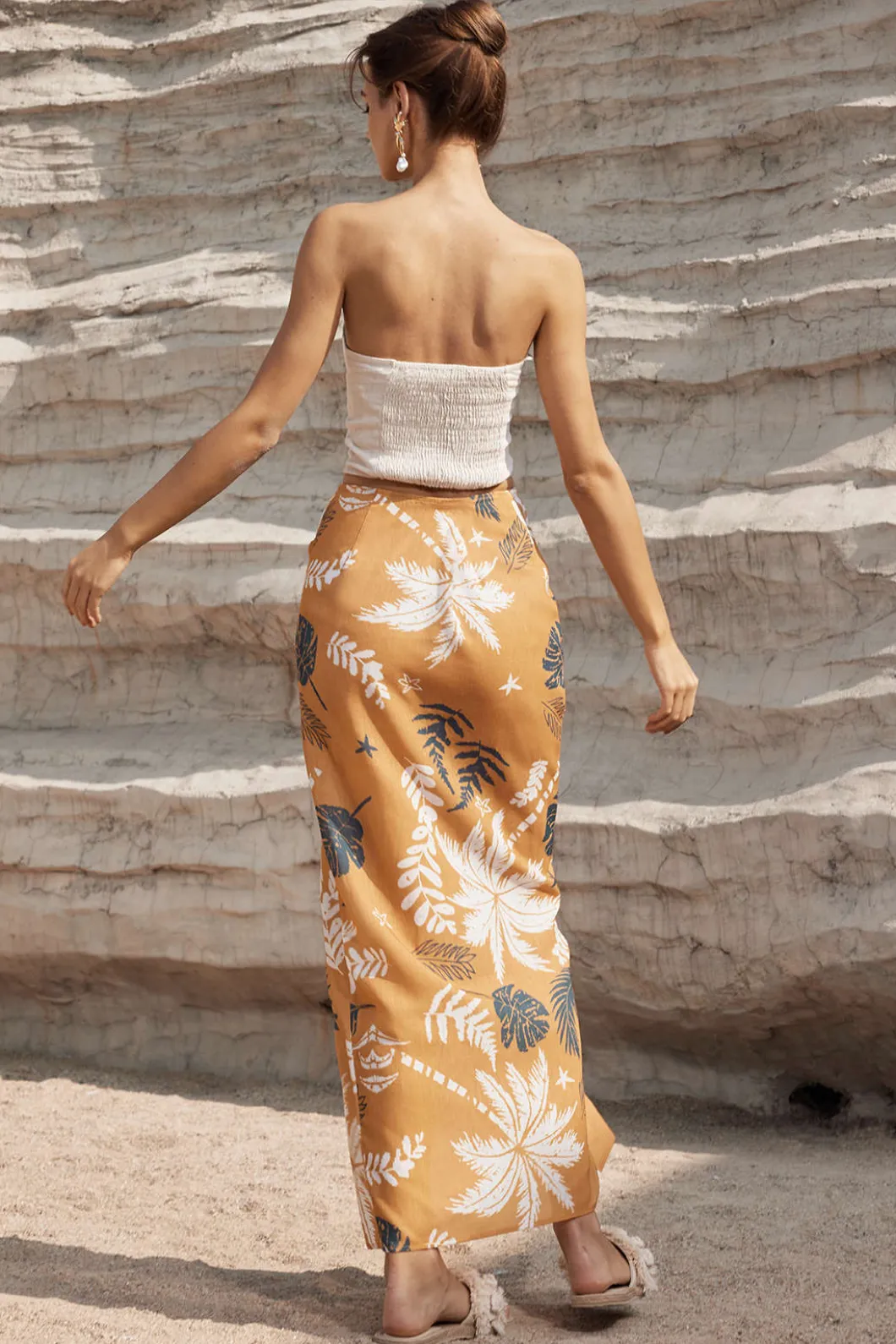 Leaves Print Knot Split Cover-Up Maxi Skirt>MICAS Sale