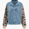 Leopard Print Patchwork Denim Jacket>MICAS Online