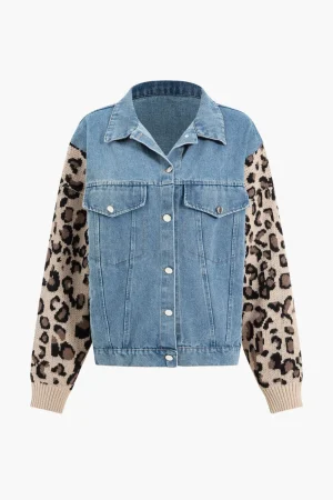 Leopard Print Patchwork Denim Jacket>MICAS Online