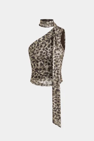 Leopard Print Asymmetrical Mesh Tank Top>MICAS Sale