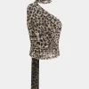 Leopard Print Asymmetrical Mesh Tank Top>MICAS Sale