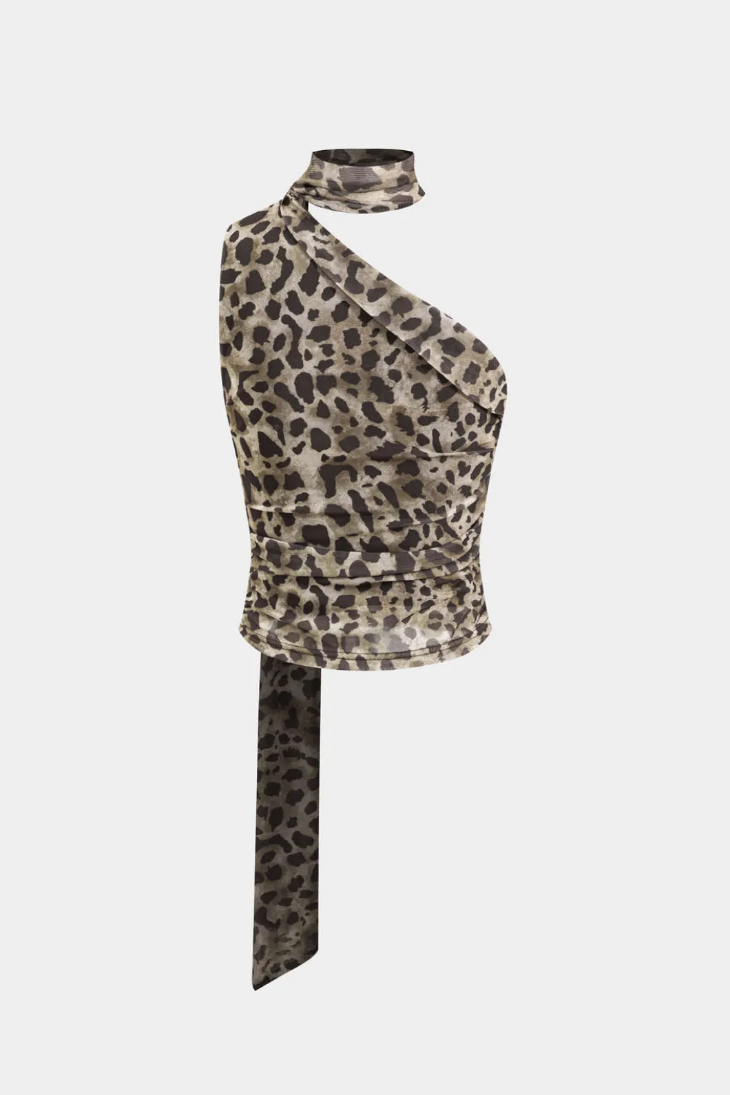 Leopard Print Asymmetrical Mesh Tank Top>MICAS Sale