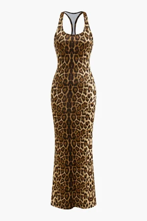 Leopard Print Backless Sleeveless Maxi Dress>MICAS Clearance