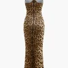 Leopard Print Backless Sleeveless Maxi Dress>MICAS Clearance